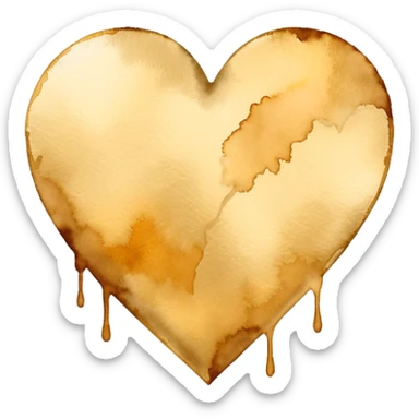 minimalist watercolor heart icon, monochromatic gold washes, soft bleeding edges, on textured white paper, serene and emotional, perfect for app icon, transparent background, flat lay --style raw --stylize 150 sticker