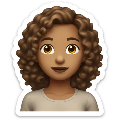 Medium skinned girl with brown curly shoulder length hair round doe hazel eyes and full lips sticker