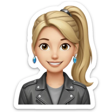 A cool woman with long hair tied in a ponytail, sparkling gray eyes, and smooth, fair skin; very beautiful. sticker