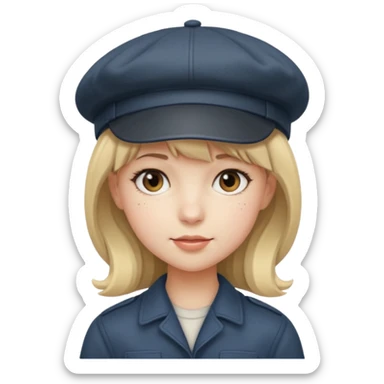 pinterst girl with heavy bang and newsboy cap on her hat sticker