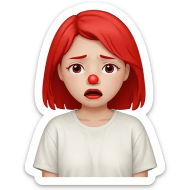 a pretty bratz fair girl crying with a red nose from crying in a loose oversized off white tshirt  sticker