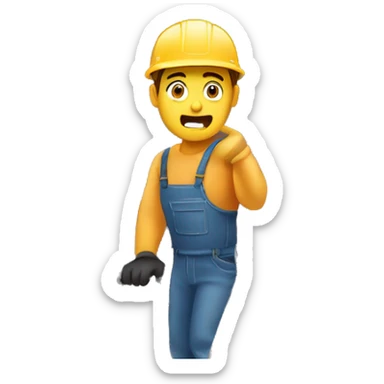 Scared man installing a new roof sticker