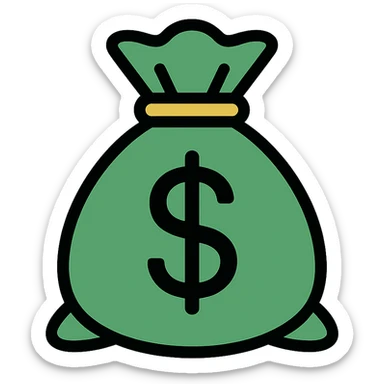 GTA5 inspired money bag, dollar sign, flashy, green and gold, color outline icon style sticker