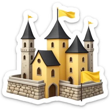 simple magic school, white background, magic school, black roof, with a big flag, big flag on a roof, big yellow flag, white school sticker