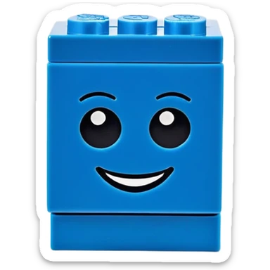 A single blue Lego-style brick with a cute smiling face sticker