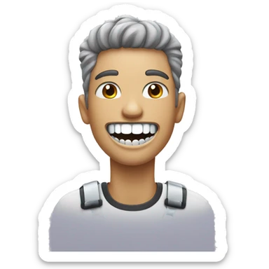 person with metal braces ontop of white teeth smiling sticker