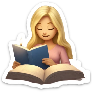 Cozy blonde girl reading book with blanket and candle sticker