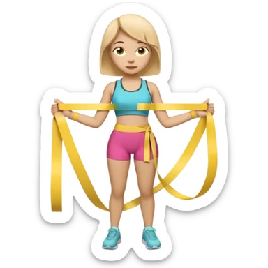 A 3D cartoon person measuring their waist with a yellow tape, casual fitness outfit, Memoji-style realism. sticker