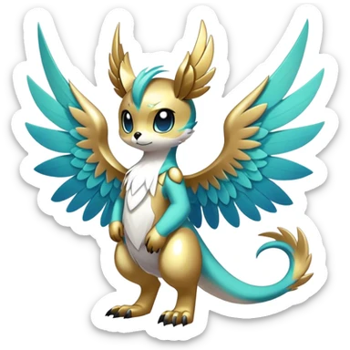 Anthro Sona Cool Edgy Cute Colorful Shy Winged Shiny Fakemon-Fantasy-Creature Full Body sticker