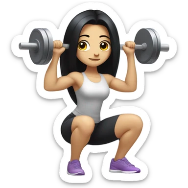Pale girl with long black hair squatting weight sticker