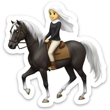 Girl white with dark hair riding Arabian horse  sticker