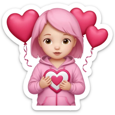 baby girl on a paper background with valentines day decor sticker