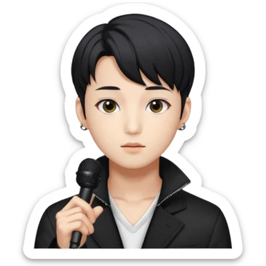 Draw a Korean male idol with black parted hair, earpiece mic & stylish stage outfit, inspired by Jungkook of BTS. sticker