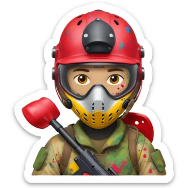 paintball player face shot with lots of colors messy red helmet sticker
