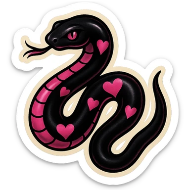 gothic snake black and pink with heart-shaped markings retro stickers style sticker