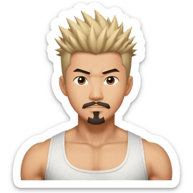 Korean Asian handsome man with spiky hair goatee and flexing sticker