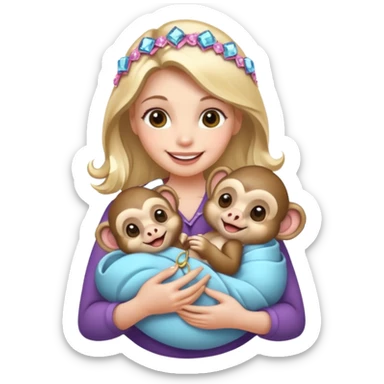 woman holding baby monkeys with ribbons and crystals sticker