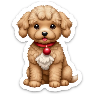 Tan maltipoo with a Rudolph the red  nose reindeer stuffed animal  sticker