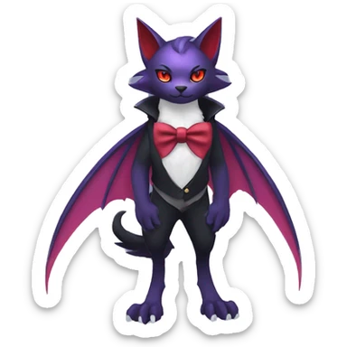 cool kawaii black purple red ethereal fantasy beautiful elegant nargacuga-bat-Zoroark-cat-Fakemon collar harness bow tie and bracers full body sticker