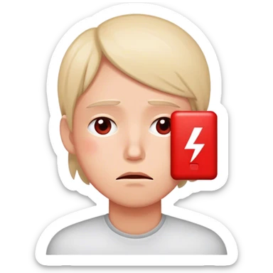 Red Low battery next to a tired person’s face sticker