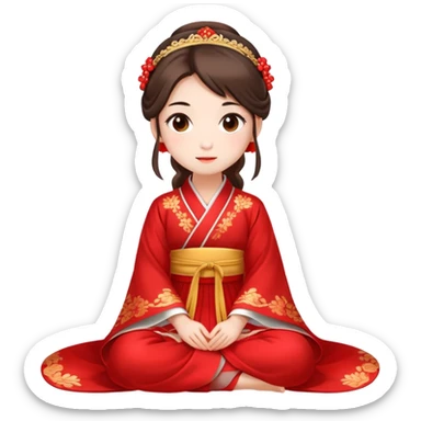Beautiful girl wearing red Hanfu wedding dress sitting sticker