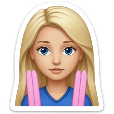 white long blonde hair girl with darker roots in her hair and dark blue eyes that's not really tan but not pale sticker