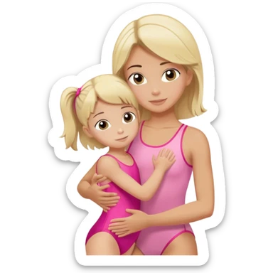 brunette trainer hugs a blonde child in a pink leotard ою в рожевому трико  sticker