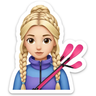 Blonde braided hair skiing girl sticker