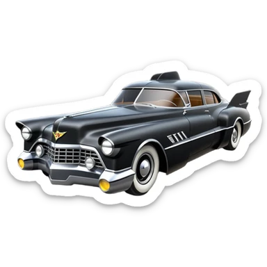  the animated series aerodynamic opulent dark futuristic concept Batmobile loosely based on 1946 V16 Cadillac wagon (flat long straight faceted mechanical body) winged stealthy street hot rod  sticker