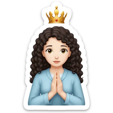 Praying white female with dark curly hair sticker