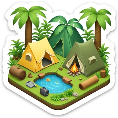 3d-isometric- jungle with camping sticker