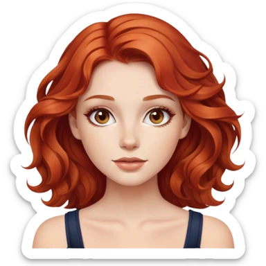 beautiful girl with wavy red hair, natural makeup look sticker