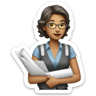 woman architect in vest holding blueprints sticker