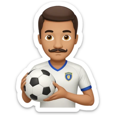 man soccer player with mustache holding soccer ball sticker