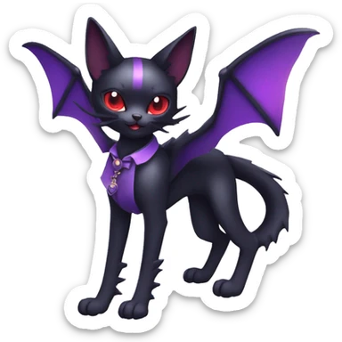 cool kawaii black purple red ethereal fantasy beautiful elegant nargacuga-bat-cat-Fakemon collar harness tie and leg spats full body sticker