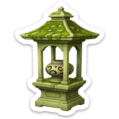 Stone Lantern – Carved lantern on pedestal, moss-covered. sticker