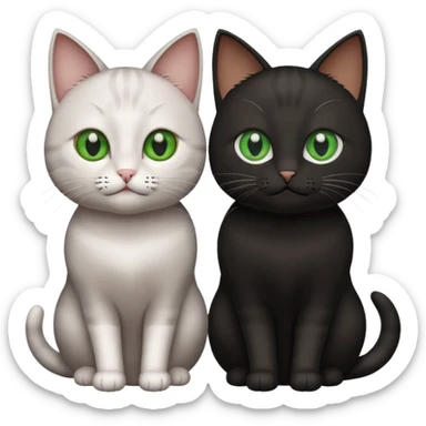 Can you make an emoji of two cats looking at each other, one black with brown eyes and the other gray with green eyes? sticker