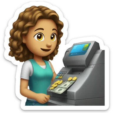 girl paying at the cash register sticker