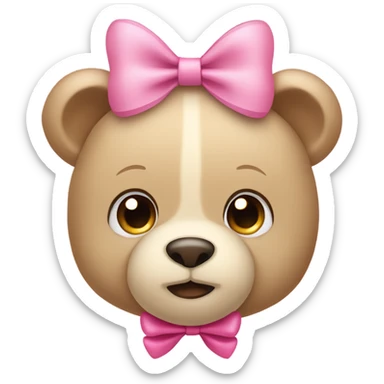 Light Beige teddy bear eyes wearing a pink bow on right ear sticker