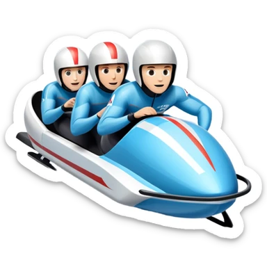 An icon featuring a sleek bobsled with athletes racing down an icy track at high speed, helmets on and bodies aligned for aerodynamics. Surrounded by icy curves, snowbanks, and a wintry mountain backdrop. Transparent background captures the thrill and precision of bobsleigh. sticker