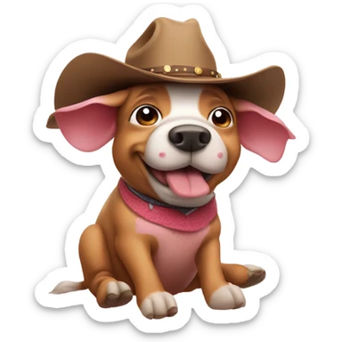 dog riding on a pig wearing a cowboy hat sticker
