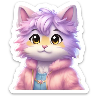 Anthro Cute Fluffy Gorgeous Magical Petite Shiny Colorful Pastel Glitter Sparkle Stars Anime Chibi Fantasy-Animal-Fakémon-Pokémon-Hybrid Fur Sona Aesthetic Trending Style Full Body sticker