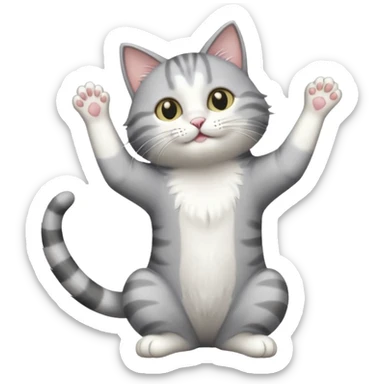 grey and white cat doing a big long stretch reaching up into the air sticker