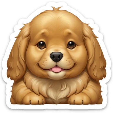 Cinematic Meme-Worthy Chubby Sleeping Gold Cocker Spaniel Portrait Emoji, Head resting peacefully with a contented smile, showcasing a delightfully chubby build and a luxuriously soft golden coat, eyes shut in a serene nap, Simplified yet hilariously adorable features, highly detailed, glowing with a soft, drowsy light, high shine, relaxed and utterly lovable, stylized with an air of playful laziness, bright and heartwarming, soft glowing outline, capturing the essence of a comically sleepy companion, so meme-worthy it feels like it could instantly become the next viral sensation of adorable slumber! sticker