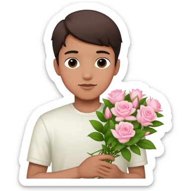 Cool boy holding a bouquet of pink jasmine roses sticker