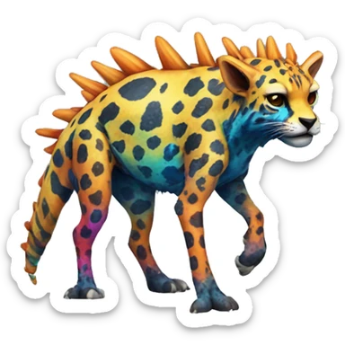 a colorful edgy vernid-fionbri-animal-creature with splash patterns full body sticker
