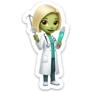 Reptilian alien woman, blonde, is a doctor sticker