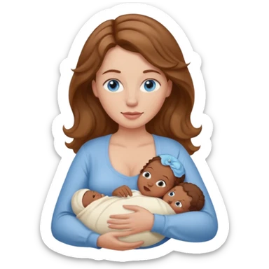 Caucasian Woman with blue eyes and light brown wavy hair breastfeeding brown skinned newborn newborn sticker