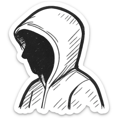 silhouette of a hooded hacker, mysterious, side profile, no background sticker