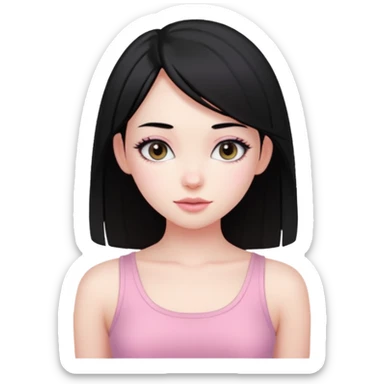 Cute girl with black hair long straight with pale skin and with pink crop top coquette sticker